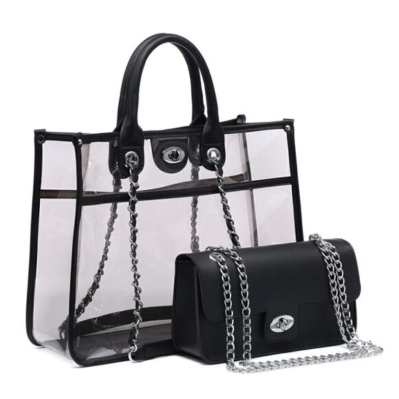 Large Clear Tote Bag Set Black - Picture 2 of 6